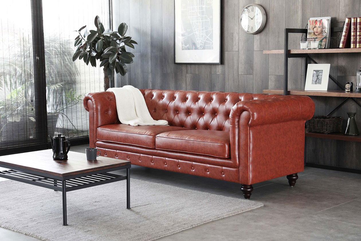 Hugo Vintage Brown Chesterfield Sofa by BedandBasics.sg