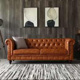 Distressed Brown Leather Chesterfield Sofa