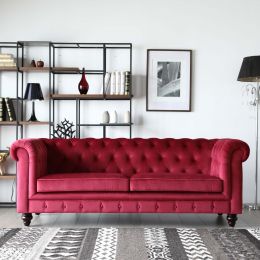 Red Velvet Chesterfield Sofa