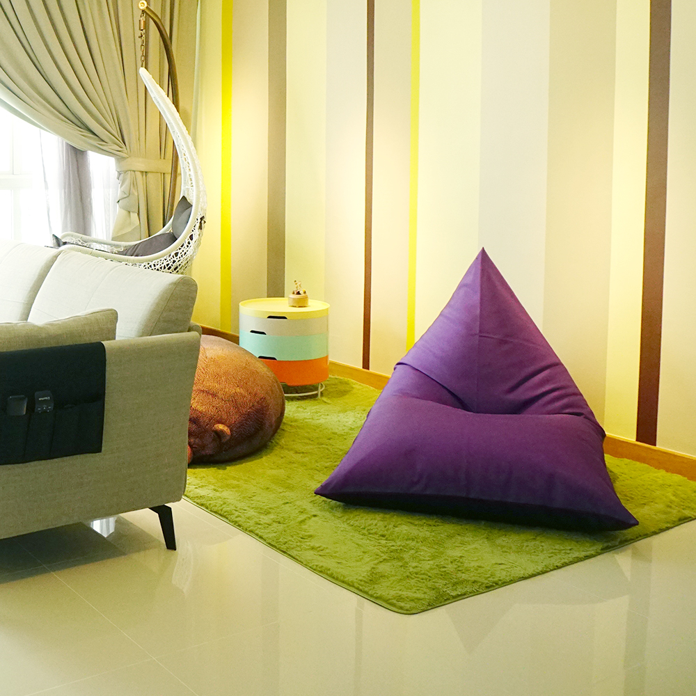 For cosy corners, opt for home decor like beanbags. Living room with Platoopat Lounger Beanbag.