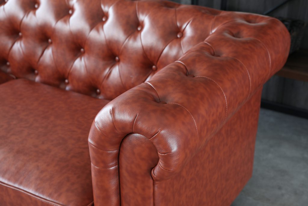 Hugo 3 Seater Chesterfield Sofa in Vintage Brown Leather.