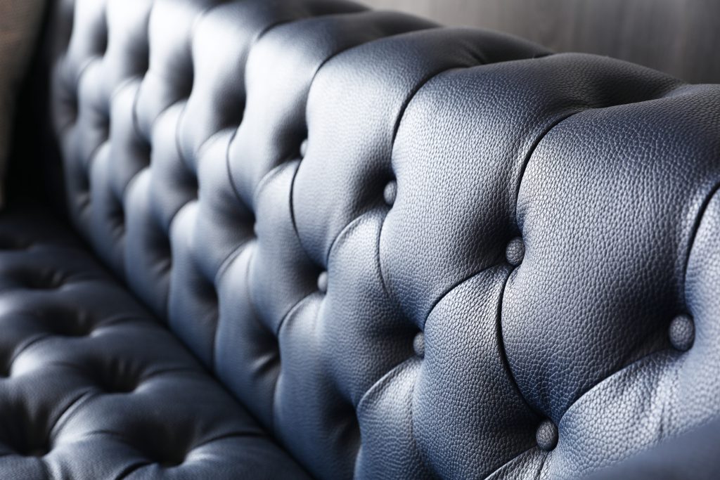 Leo Chesterfield 3 Seater Sofa in Presidential Blue Leather.