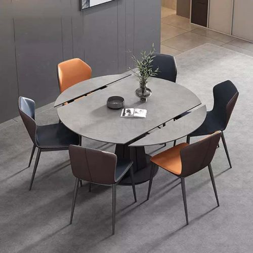 grey sintered stone extendable dining table with chairs
